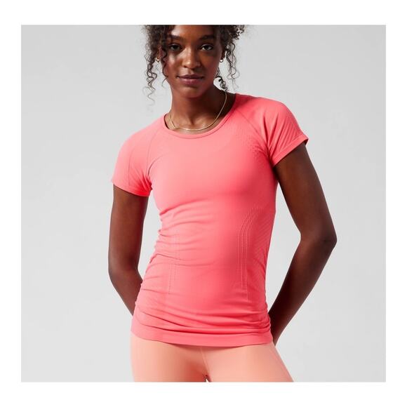 Athleta Tops - Athleta speed light seamless short sleeve shirt XS coral pink